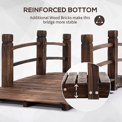5ft Garden Bridge Yard Decoration Wooden Arc Outdoor Pond W/ Railings Carbon
