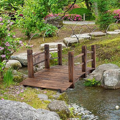 5ft Garden Bridge Yard Decoration Wooden Arc Outdoor Pond W/ Railings Carbon