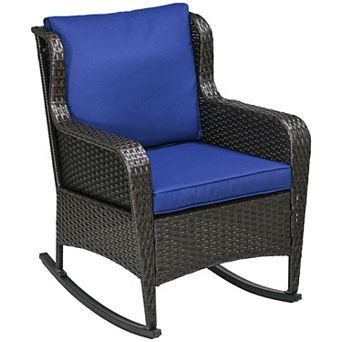 Outsunny Wicker Rocking Chair, Outdoor Rocker w/ Cushions