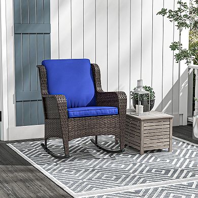 Outsunny Wicker Rocking Chair, Outdoor Rocker w/ Cushions