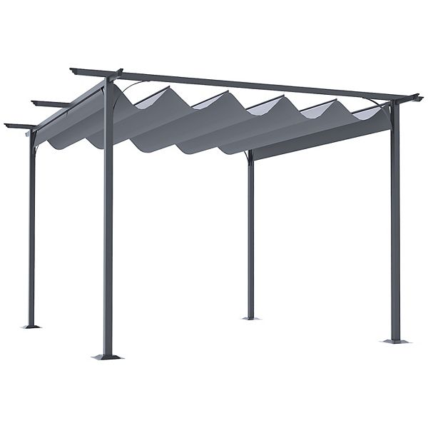 Outdoor Retractable Sun Shade Covered Modern Square Backyard Patio Pergola - Gray