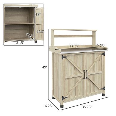 Potting Bench With Storage Cabinet, Shelf For Backyard, Natural