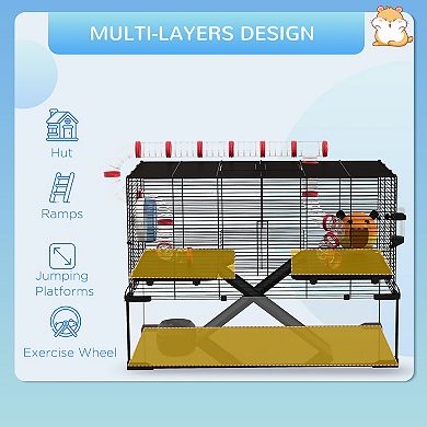 PawHut 31inch Hamster Cage with Tube Tunnel, Deep Glass Bottom