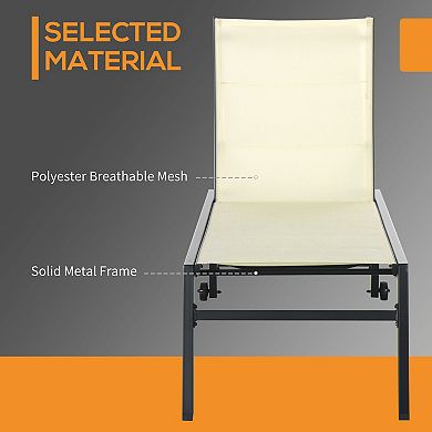Garden Adjustable Sun Lounger Chair W/ 2 Back Wheels & Industrial Design, Black