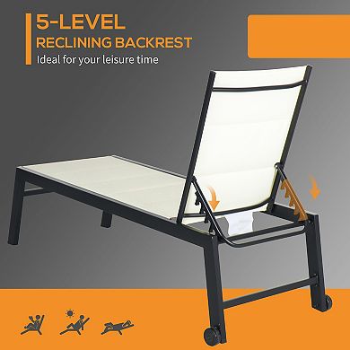 Garden Adjustable Sun Lounger Chair W/ 2 Back Wheels & Industrial Design, Black