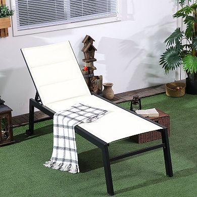 Garden Adjustable Sun Lounger Chair W/ 2 Back Wheels & Industrial Design, Black