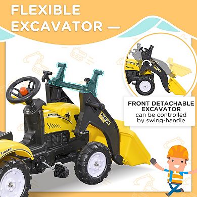 Aosom Ride-on Kids Bulldozer With Real Working Dirt Bucket, Yellow