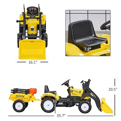 Aosom Ride-on Kids Bulldozer With Real Working Dirt Bucket, Yellow