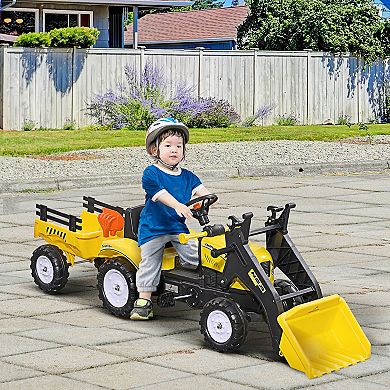 Aosom Ride-on Kids Bulldozer With Real Working Dirt Bucket, Yellow