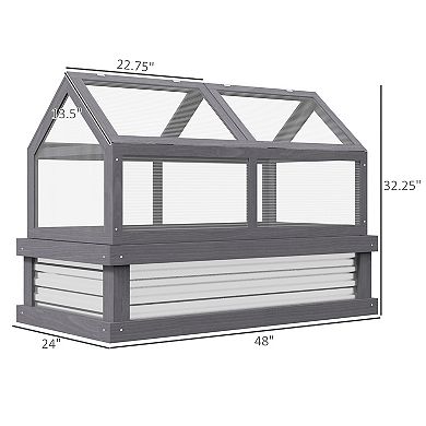 Raised Garden Flower Bed Kit W/ Greenhouse Wooden Cold Frame Planter, Natural