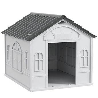 PawHut Plastic Dog House W/ Door, Easy to Assemble, for M and S Dogs