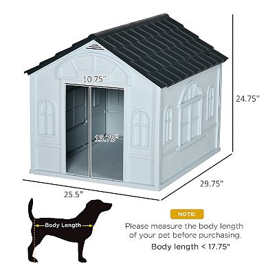 Plastic Dog House For Medium Dogs, Puppy Shelter Kennel W/ Door Opening, Gray