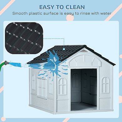 Plastic Dog House For Medium Dogs, Puppy Shelter Kennel W/ Door Opening, Gray