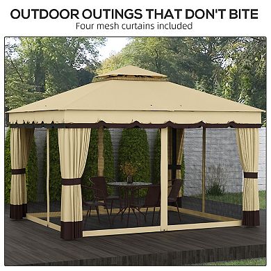 Outsunny 10' X 12' Double Roof Outdoor Gazebo With Netting & Curtains