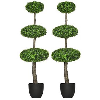 HOMCOM Set of 2 Artificial Plants Indoor & Outdoor Plants Boxwood Topiary
