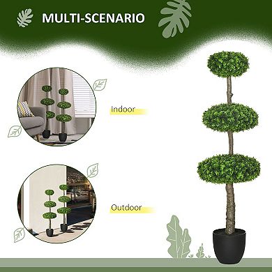 HOMCOM Set of 2 Artificial Plants Indoor & Outdoor Plants Boxwood Topiary