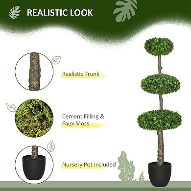 HOMCOM Set of 2 Artificial Plants Indoor & Outdoor Plants Boxwood Topiary