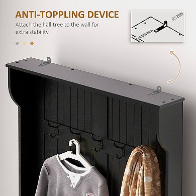 Wooden Hallway Coat Rack With Five Steel Hooks And Hinge Storage Sitting Area