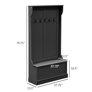 Wooden Hallway Coat Rack With Five Steel Hooks And Hinge Storage Sitting Area