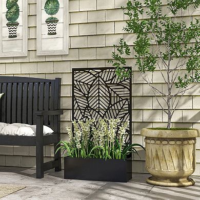 Outsunny Outdoor Privacy Screen With Raised Graden Bed, Metal Frame