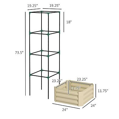 Galvanised Raised Garden Bed With Tomato Cage, Open Bottom, Green