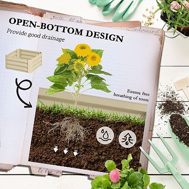 Outsunny Galvanized Raised Garden Bed w/ Tomato Cage, Cream