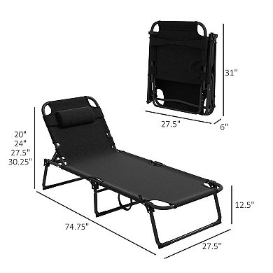 Outdoor Folding Chaise With 4-position Adjustable Backrest, Gray