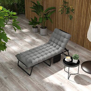 Outdoor Folding Chaise With 4-position Adjustable Backrest, Gray
