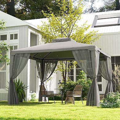 Outsunny 9.6' x 11.6' Patio Gazebo, Outdoor Canopy Shelter, Gray