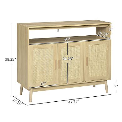 Kitchen Sideboard Boho Buffet Cabinet With 3 Rattan Doors And Adjustable Shelf