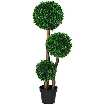 HOMCOM 3.5ft Artificial Tree, Three Ball Boxwood Topiary for Indoor Outdoor
