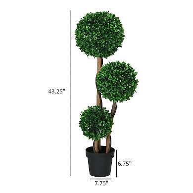 HOMCOM 3.5ft Artificial Tree, Three Ball Boxwood Topiary for Indoor Outdoor