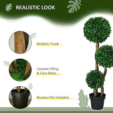 HOMCOM 3.5ft Artificial Tree, Three Ball Boxwood Topiary for Indoor Outdoor