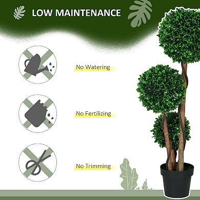 HOMCOM 3.5ft Artificial Tree, Three Ball Boxwood Topiary for Indoor Outdoor