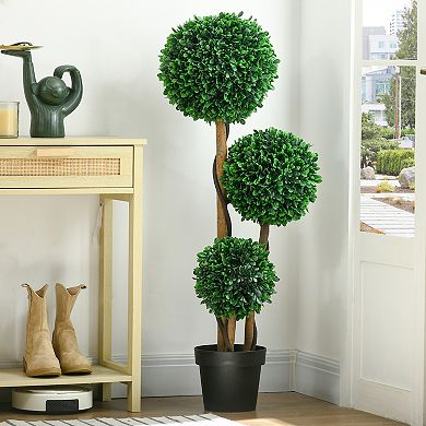 HOMCOM 3.5ft Artificial Tree, Three Ball Boxwood Topiary for Indoor Outdoor