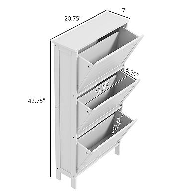 Homcom Modern Shoe Cabinet With 3 Flip Drawers For 6 Pairs Of Shoes White