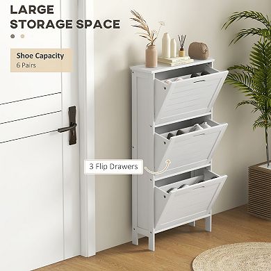 Homcom Modern Shoe Cabinet With 3 Flip Drawers For 6 Pairs Of Shoes White