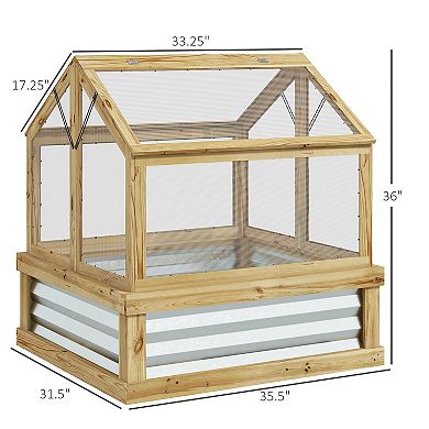 Outsunny Raised Garden Bed With Wooden Cold Frame, 35.5" X 31.5" X 36"
