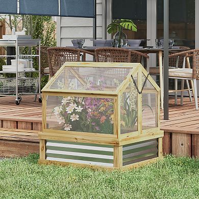 Outsunny Raised Garden Bed With Wooden Cold Frame, 35.5" X 31.5" X 36"