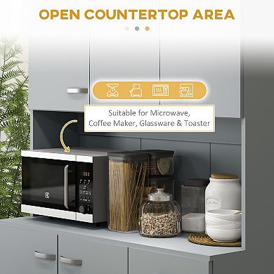 Free Standing Kitchen Cabinet Cupboard W/ Adjustable Shelving & Modern Design