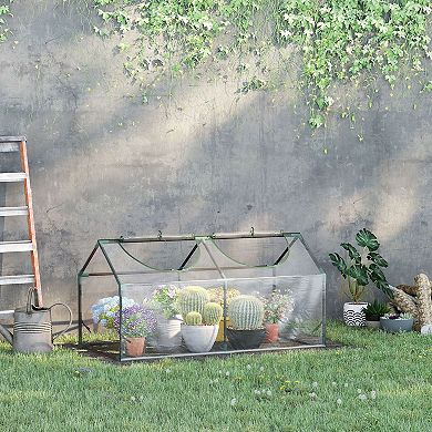 4' X 2' X 2' Portable Mini Greenhouse With Pvc Cover, 2 Top Windows, Clear