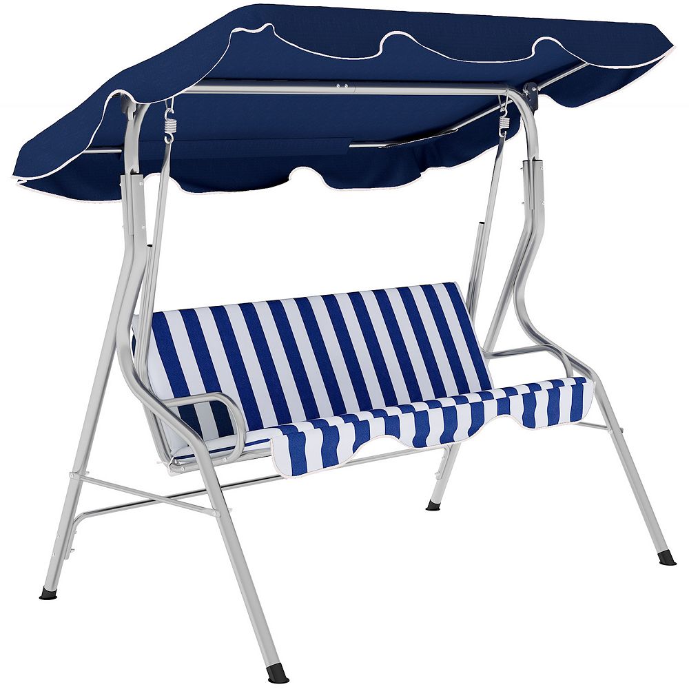 Outsunny 3-Person Porch Swing with Adjustable Canopy & White Stripe