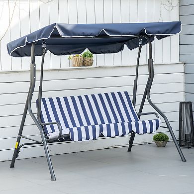 3-person Patio Swing Chair, Outdoor Canopy Swing W/ Adjustable Shade & Cushion