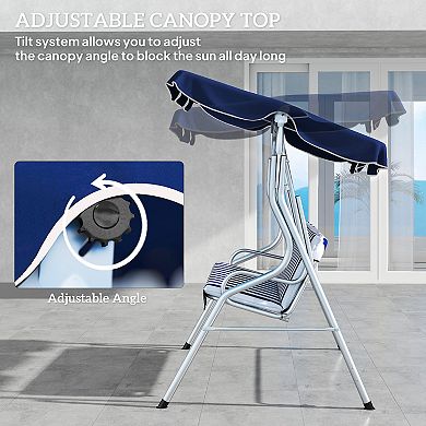 Outsunny 3-Person Porch Swing with Adjustable Canopy, & White Stripe