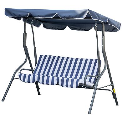3-person Patio Swing Chair, Outdoor Canopy Swing W/ Adjustable Shade & Cushion