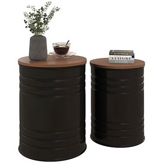 Homcom Set Of 2 Nesting Storage Tables With Lids, Hidden Space