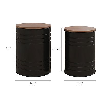 Homcom Set Of 2 Nesting Storage Tables With Lids, Hidden Space