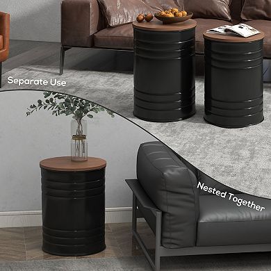 Homcom Set Of 2 Nesting Storage Tables With Lids, Hidden Space