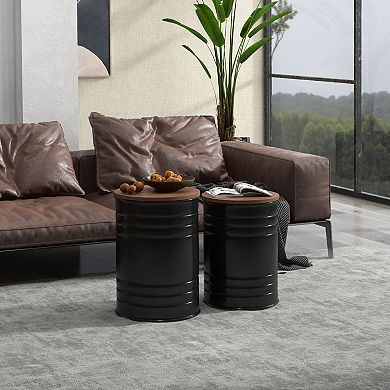 Homcom Set Of 2 Nesting Storage Tables With Lids, Hidden Space