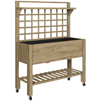 Outsunny 41inch Raised Garden Bed with Wheels, Trellis, Storage Shelves